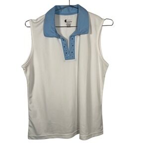 Izod Golf Women XL White Sleeveless Polo Shirt Rhinestone V-Neck‎ Cool Top